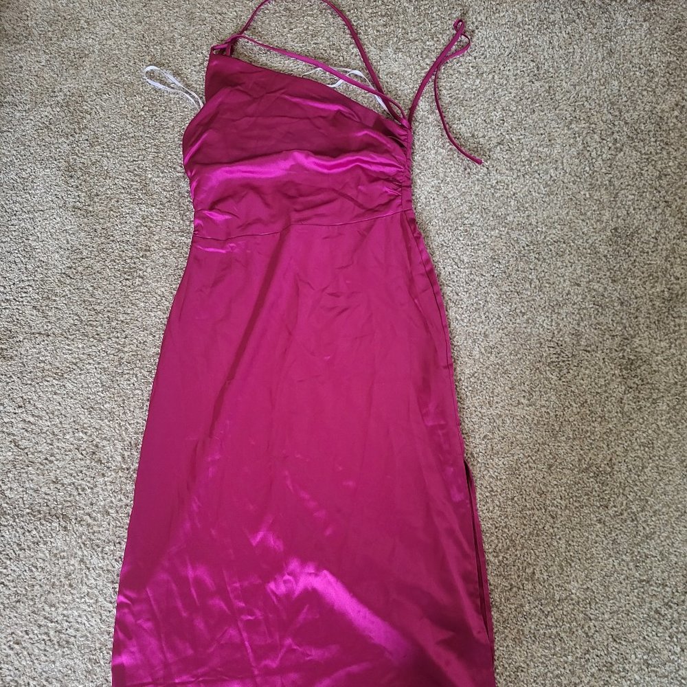 Lulu's Magenta One Shoulder Slit Dress
